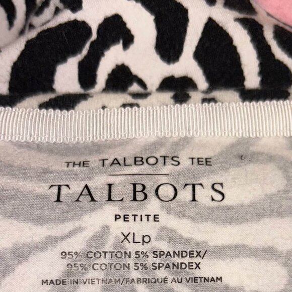 Talbots black and white floral roses print scroll tee shirt woman's XLP - Picture 5 of 6